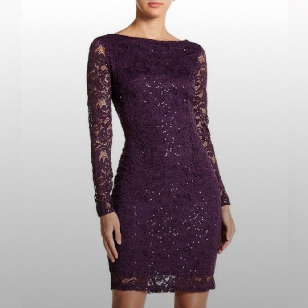 Marina Sequin and Lace Purple Sheath Dress Size XS New‎ With Tags